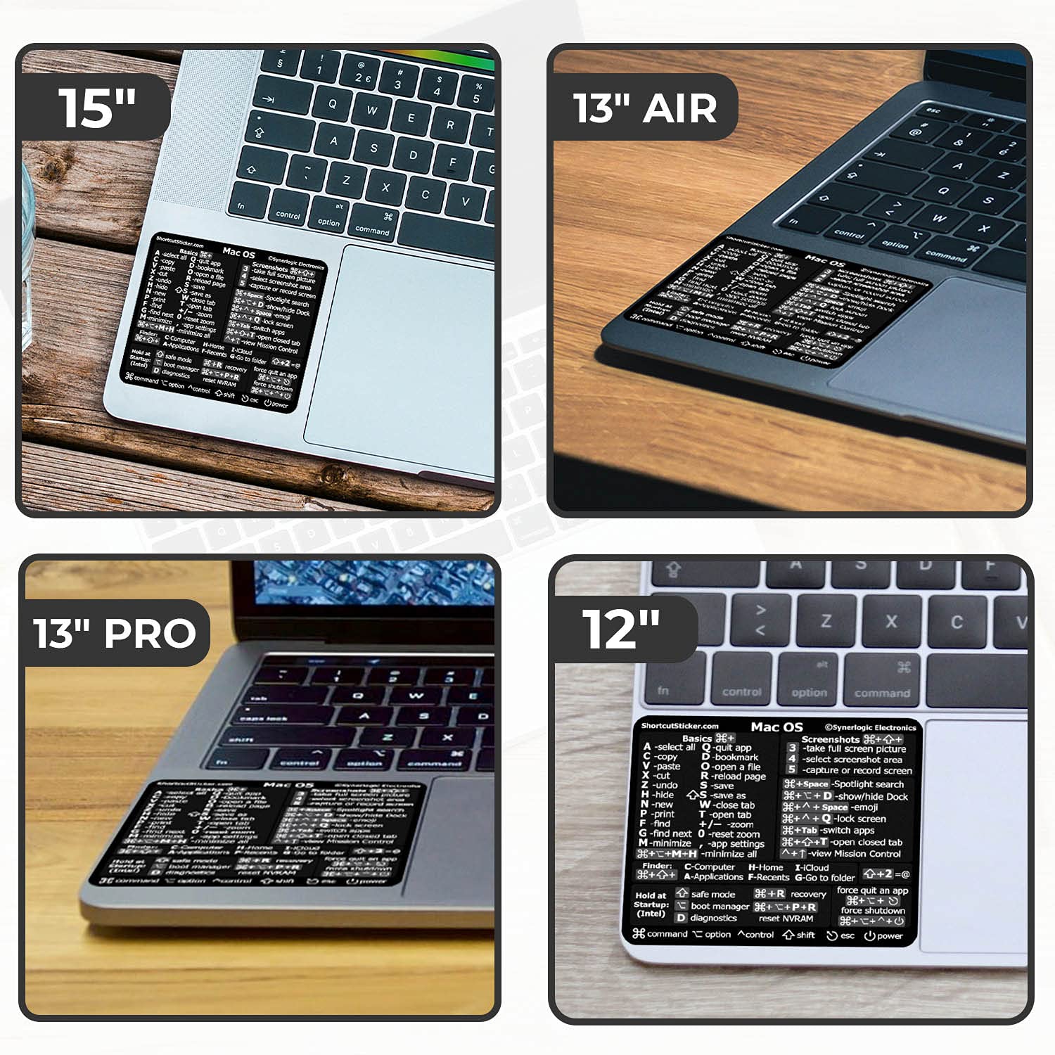 SYNERLOGIC Intel CPU Mac OS Keyboard Shortcut Sticker - Compatible with Monterey, Big Sur, Catalina, Mojave - Laminated Vinyl, No-Residue - for MacBook Air, MacBook Pro, iMac, Mac Mini (Black, 100-Pack) - Perfect for Office, Home, and Coding Use