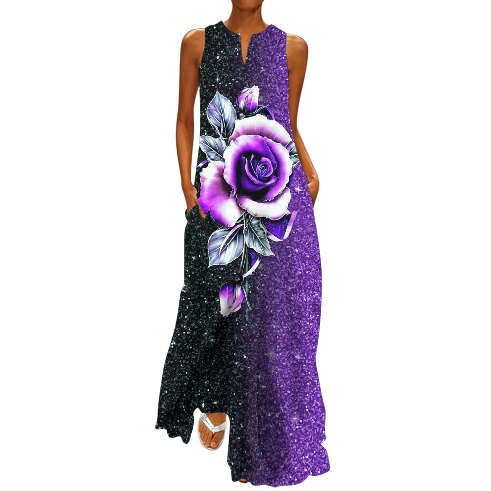 Women's Winter Sweater Dress & Summer Sleeveless V-Neck Maxi Dress - Soft Cotton Loose Fit Flowy Print Dresses for All Seasons | Perfect for Office, Date Night, and Casual Outings