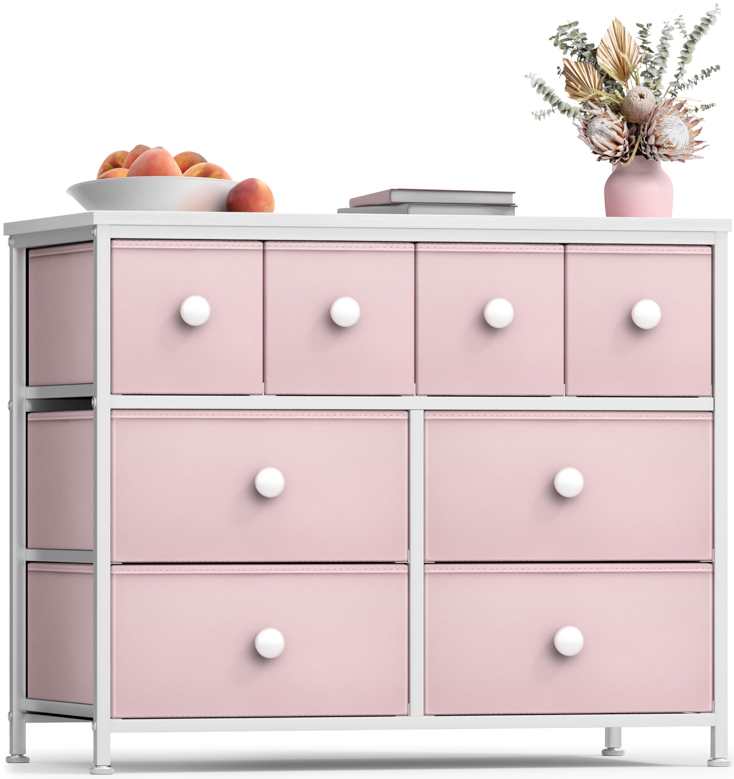 Sorbus 8-Drawer Fabric Dresser for Kids - Pastel Pink Storage Tower with Steel Frame & Knob Handles | Kids Bedroom, Nursery, Playroom & Closet Organizer for Clothes, Toys & Accessories