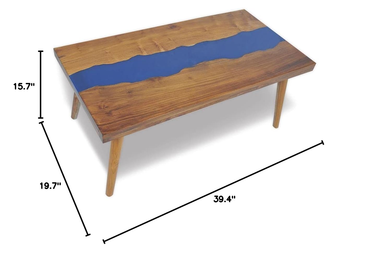 Modern Glass Coffee Table with Teak Resin Base - 39.4