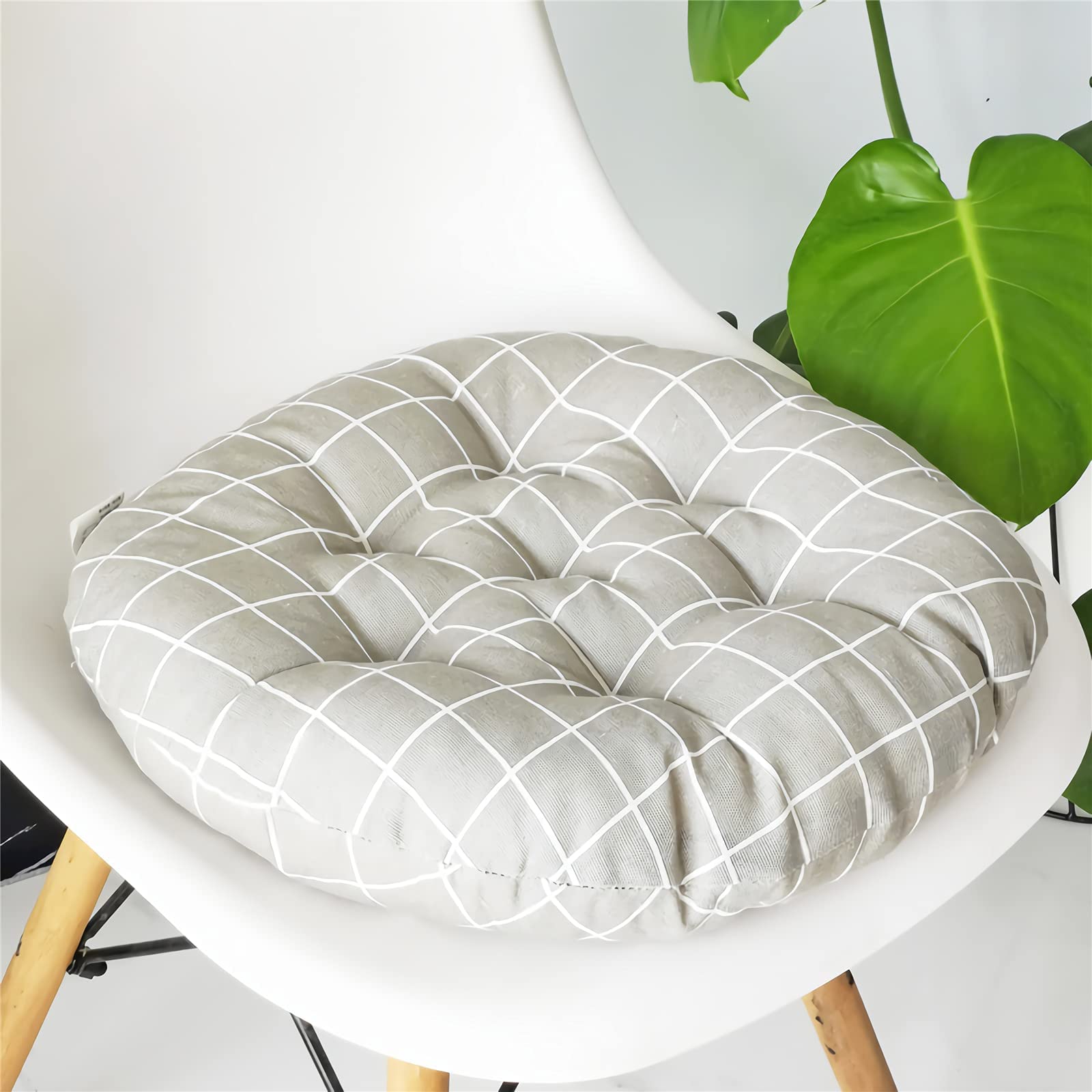 Round Seat Cushion - 17.7 Inch Soft Cotton Linen Yoga & Tatami Floor Cushion for Living Room, Meditation, and Relaxation - Gray Grid Design (Perfect for Floor Seating, Yoga Practice, and Home Decor)