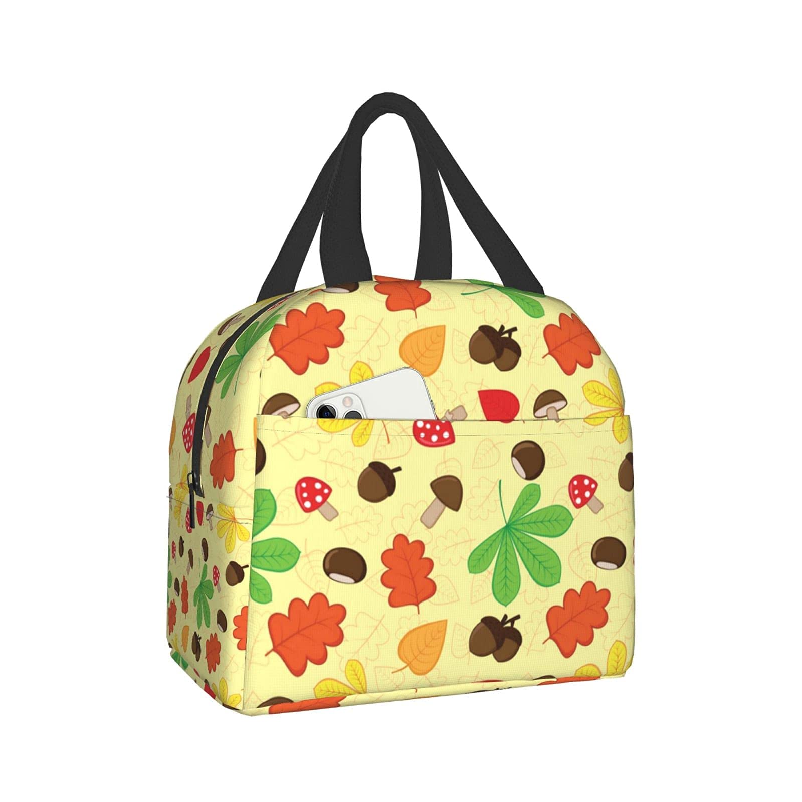 RIUARA Insulated Lunch Bag for Women & Men - Fall Mushroom Leaf Design Tote Lunch Box for Work, School, Picnic & Outdoor Activities | Leakproof Food Container for Travel & Daily Use