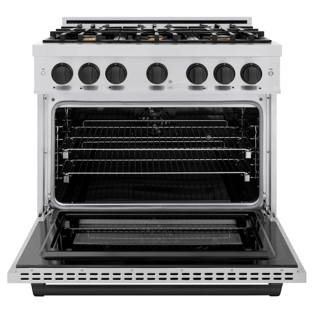 ZLINE Autograph Edition 36-inch Dual Fuel Range with 6 Burner Gas Cooktop & Convection Oven - 5.2 cu.ft Stainless Steel with Matte Black Accents (HDRZ 36 MB) - Perfect for Professional Home Chefs & Modern Kitchens