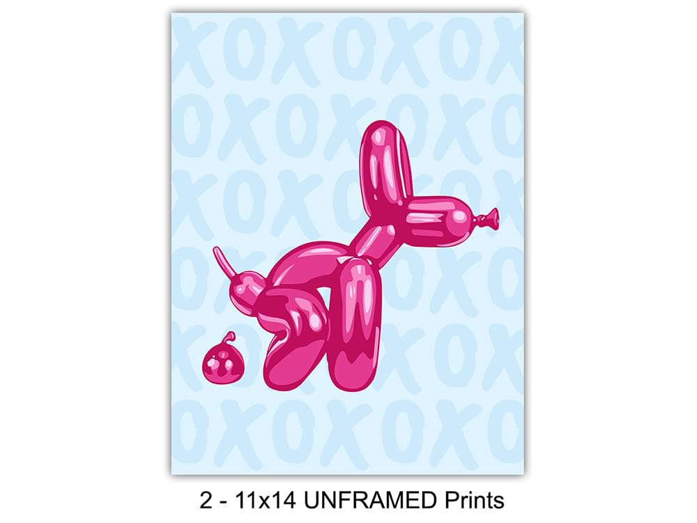 Trendy Pink & Blue Bathroom Wall Art Set - 11x14 Modern Preppy Decor for Men & Women - Funny Aesthetic Bathroom Accessories - Perfect for Pop Art Style Bathrooms, Guest Baths & Teen Room Decor