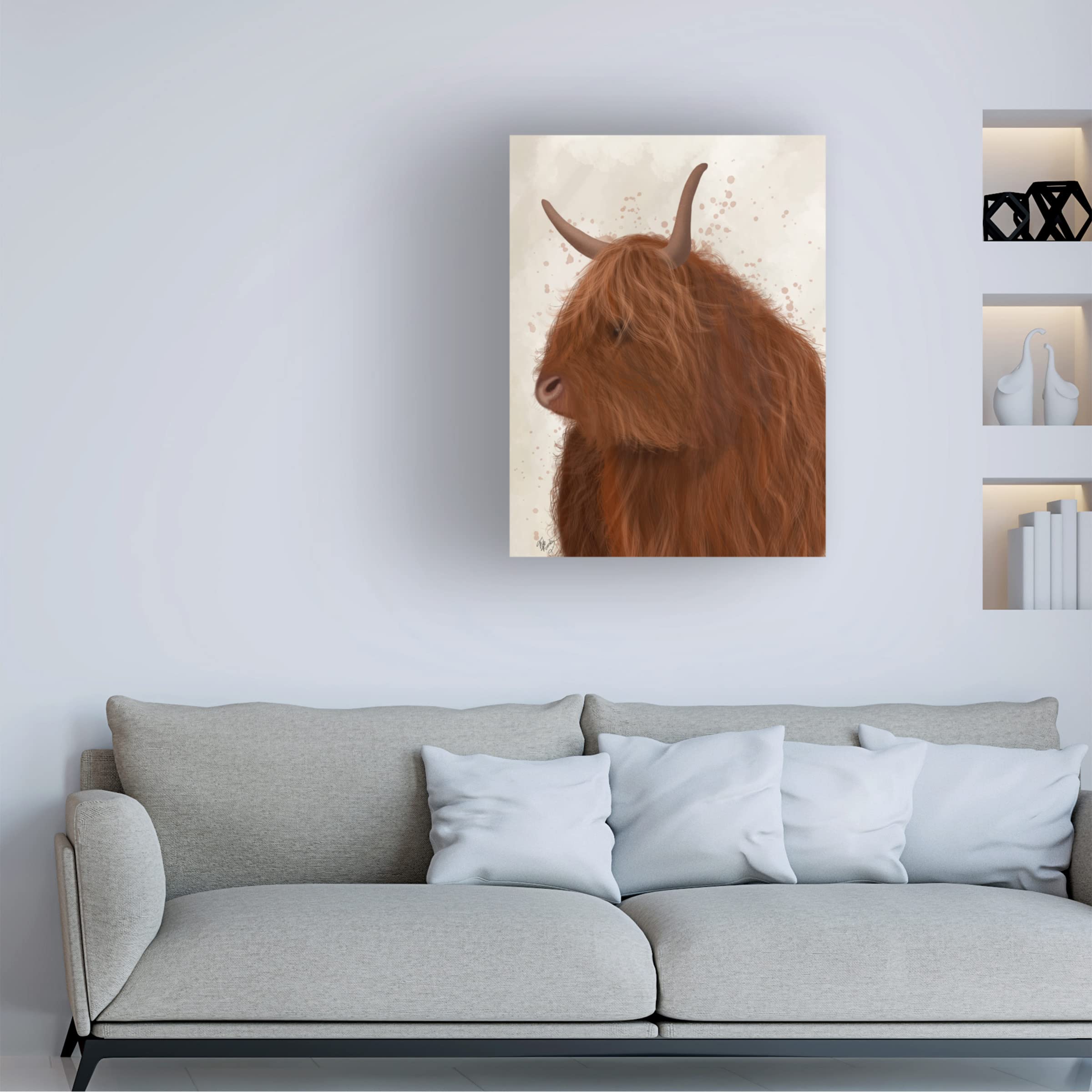 Fab Funky Highland Cow 4-Piece Canvas Wall Art Set - Modern Farmhouse Decor for Living Room, Bedroom & Office - Handmade Animal Portrait Painting Collection