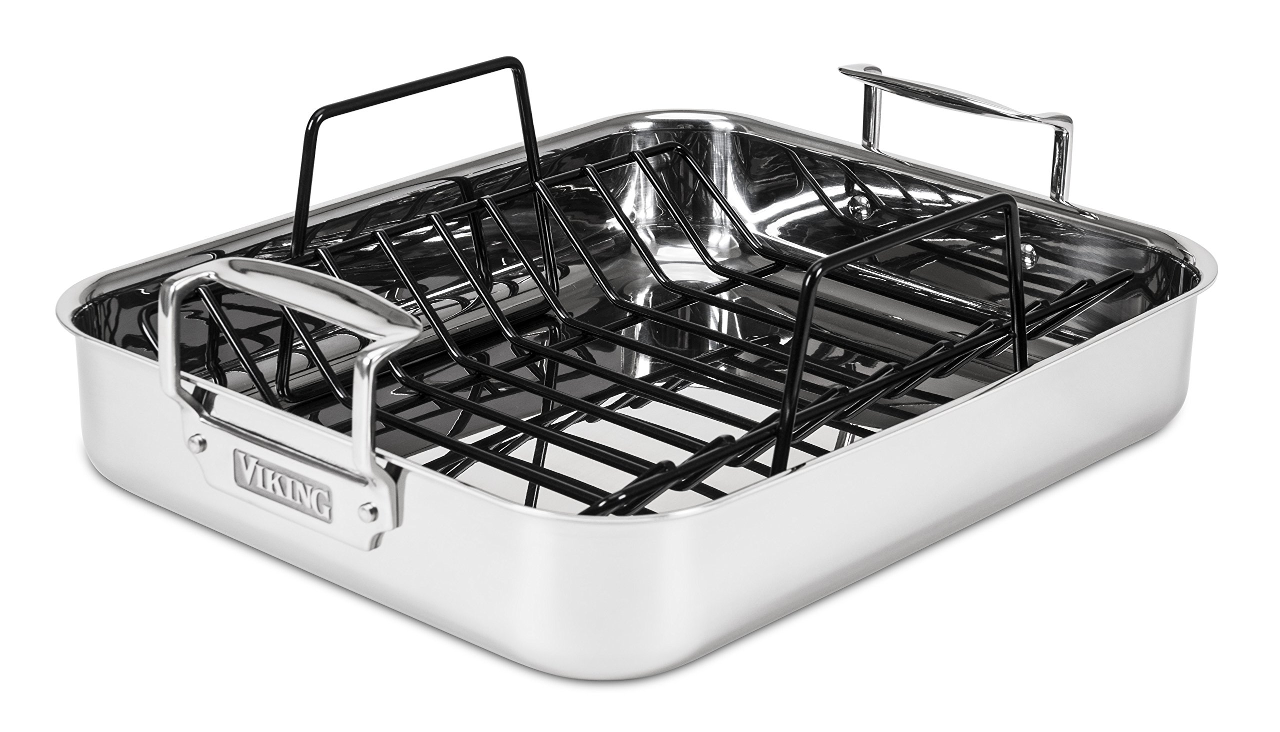 Viking 3-Ply Stainless Steel Roasting Pan with Non-Stick Rack - 16 x 13 Inch Oven Safe Cookware for Turkey, Chicken & Meat - Dishwasher Safe, Induction Compatible - Perfect for Holiday Dinners, Family Gatherings & Meal Prep