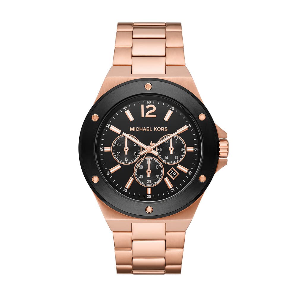 Michael Kors Men's Lennox Chronograph Rose Gold-Tone Stainless Steel Watch MK8940 - Luxury Dress Watch for Business, Formal Events & Gifts