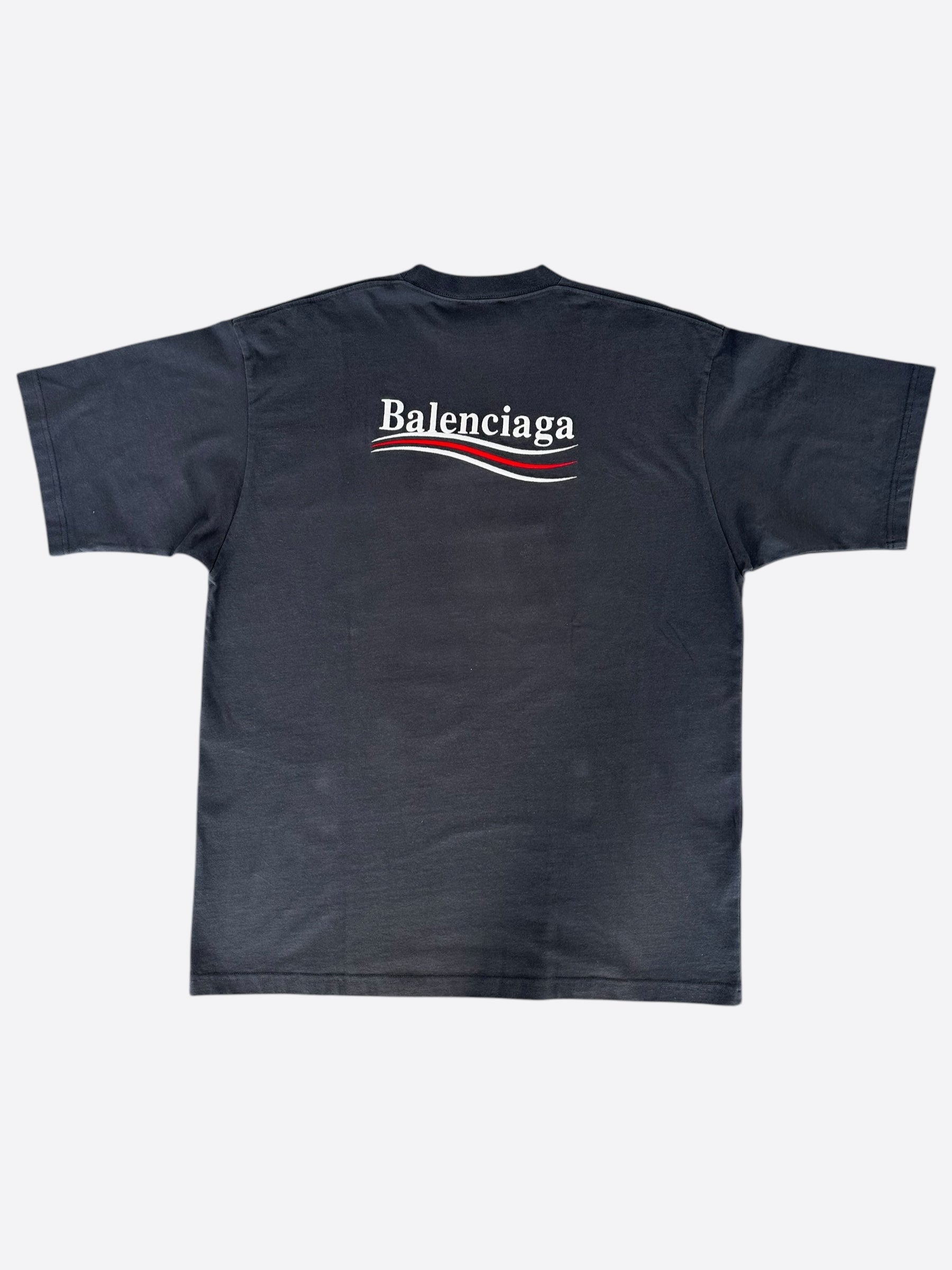 Balenciaga Faded Black Embroidered Logo T-Shirt for Men | Stylish Casual Cotton Tee for Streetwear & Everyday Outfits