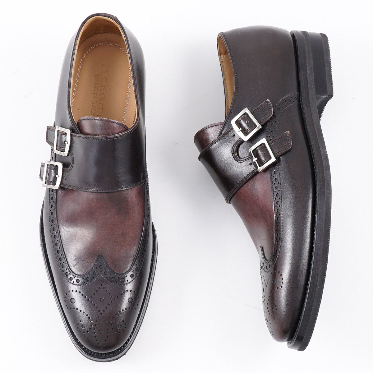 Kiton Burgundy Leather Double Buckle Monk Strap Dress Shoes for Men - Perfect for Business, Office & Formal Occasions