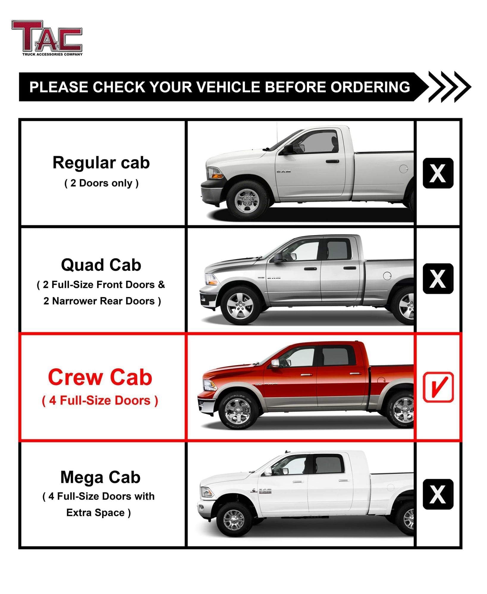 TAC Sidewinder Running Boards for Dodge RAM 1500/2500/3500 - Black Nerf Bars for Off-Road & Crew Cab Trucks
