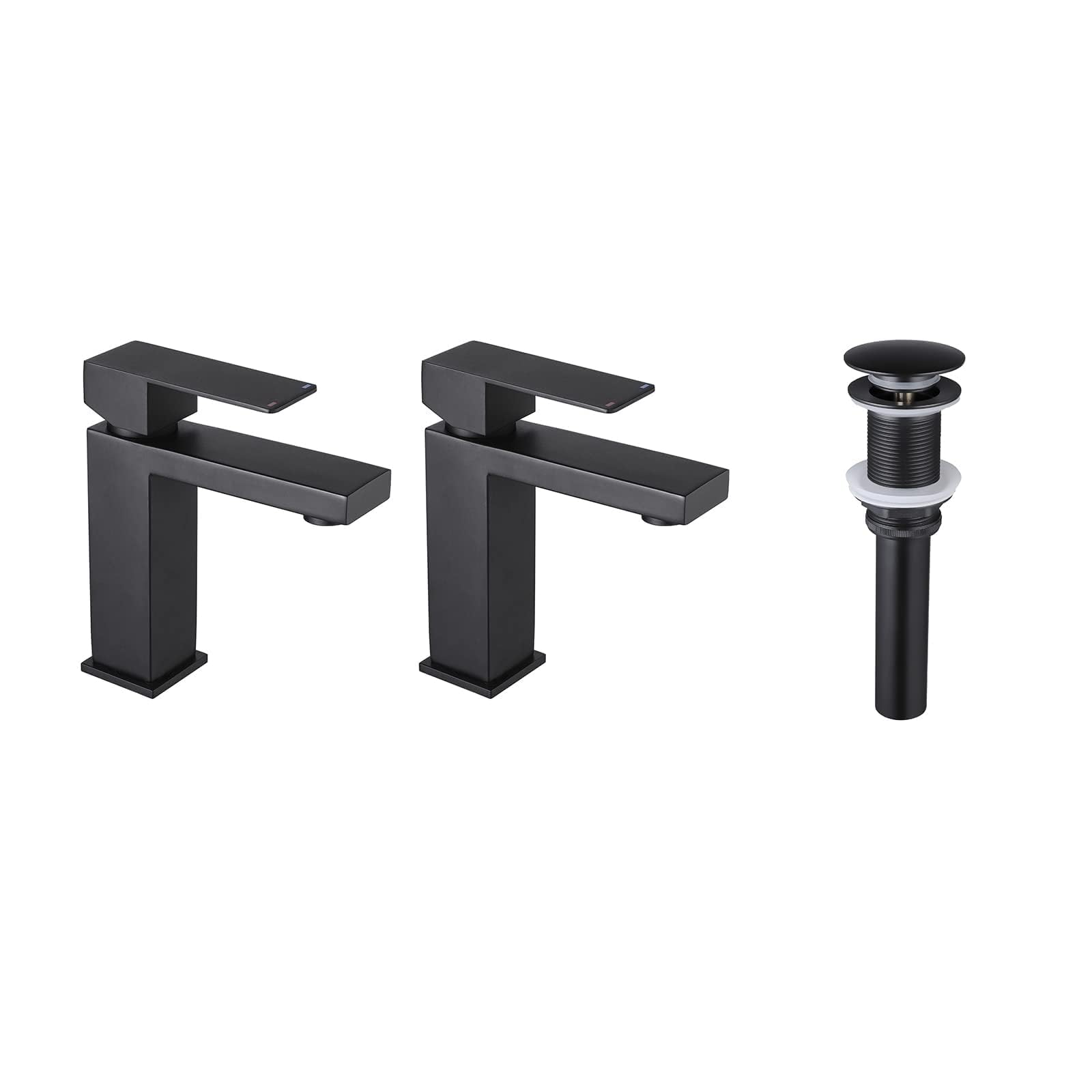 KES 2 Pack Black Bathroom Faucet with Sink Drain - No Overflow Modern Matte Finish for Bathroom Vanity, L3156ALF-BK-P2+S2008D-BK-TEM - Perfect for Home Renovation & Apartment Upgrades