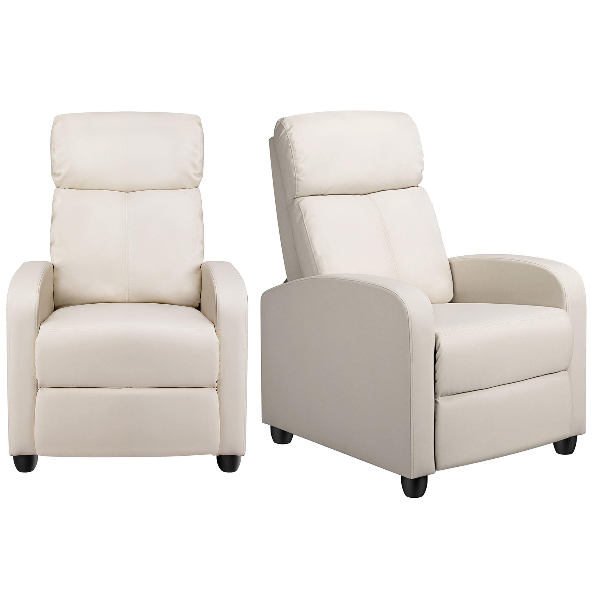 Yaheetech PU Leather Reclining Chair - Single Sofa with Padded Seat & Pocket Springs for Small Spaces - Perfect for Living Room, Bedroom or Home Theater - Beige - Comfortable Seating Solution for Relaxing, Reading & Movie Nights