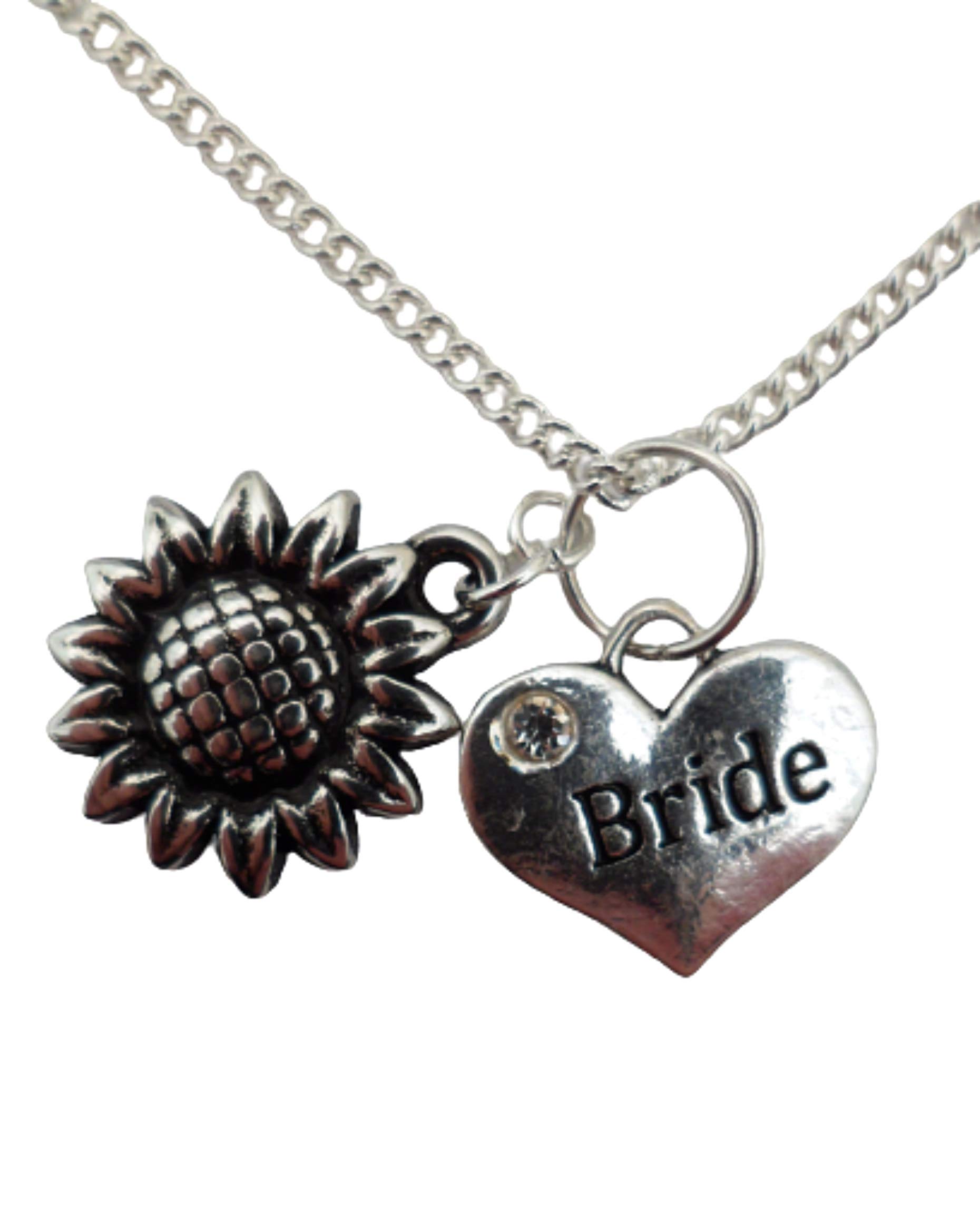 Elegant Silver Plated Heart & Sunflower Charm Necklace for Brides - Perfect for Weddings, Anniversaries & Romantic Gifts