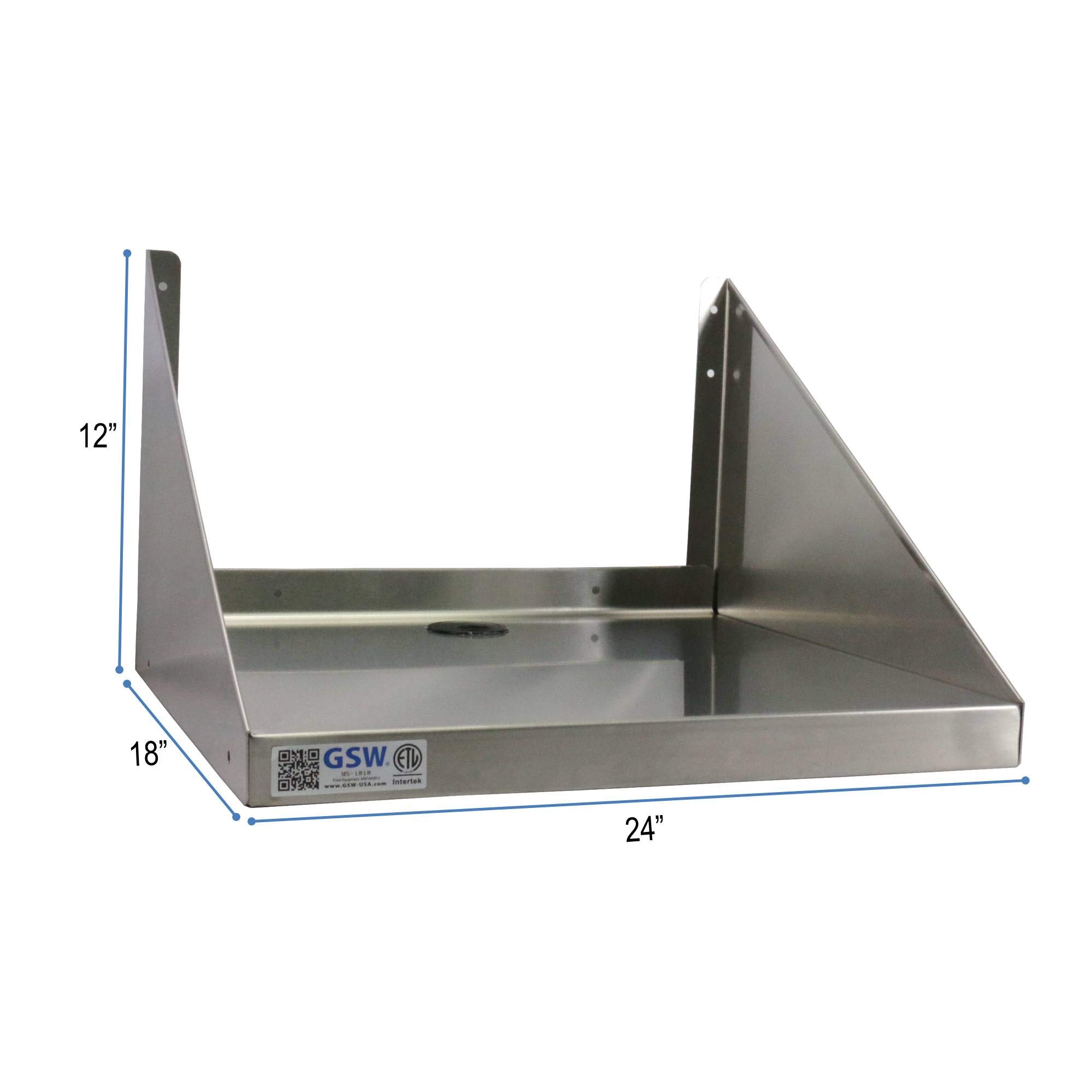 GSW NSF Approved Stainless Steel Microwave Wall Shelf - Heavy Duty Reinforced Edge, 24