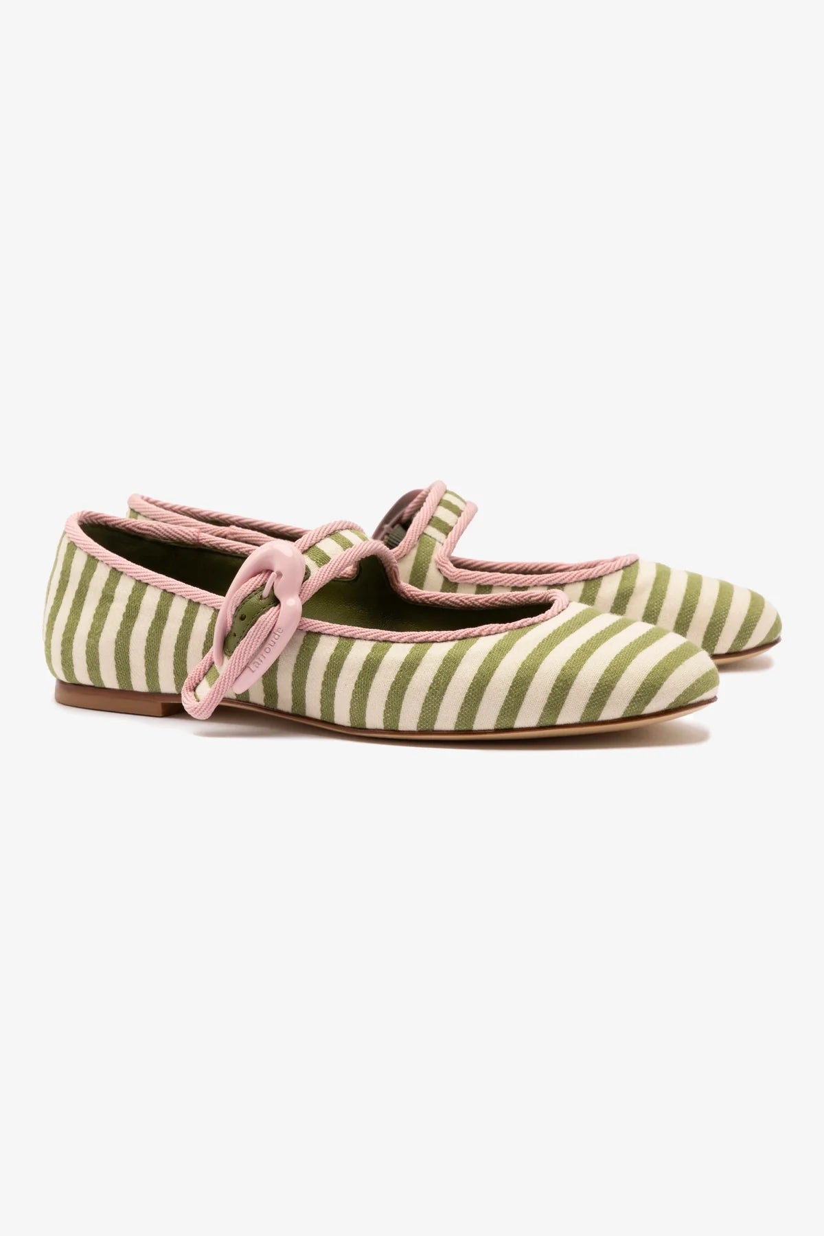 Verona Ballet Flats for Women - Comfortable Seaweed & Natural Striped Fabric with Elegant Tulip Trimming | Perfect for Office, Casual Wear & Special Occasions