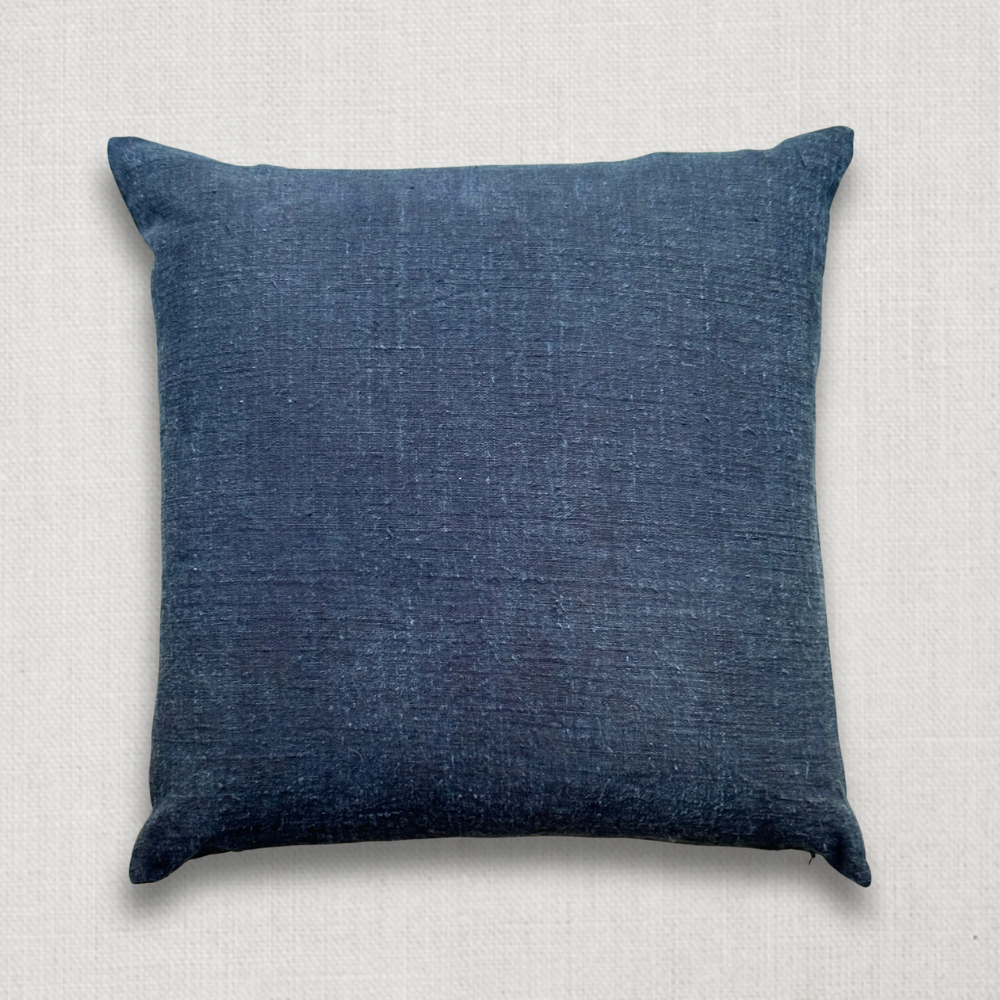 19th Century French Blue & White Ticking Pillow with Vintage African Linen Backing - Antique Decorative Throw Pillow for Sofa, Bed & Home Decor (#40)