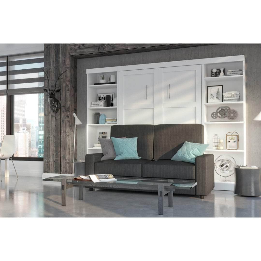 Pur Full Murphy Wall Bed with 2 Storage Units & Sofa - Space-Saving White Wall Bed for Small Apartments, Guest Rooms & Home Offices