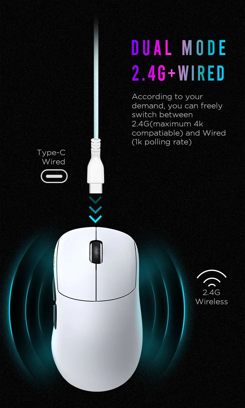 Lamzu Thorn Wireless Gaming Mouse - Lightweight Ergonomic Design, 16000 DPI, RGB Lighting - Perfect for FPS, MOBA, and Esports Gaming (White)
