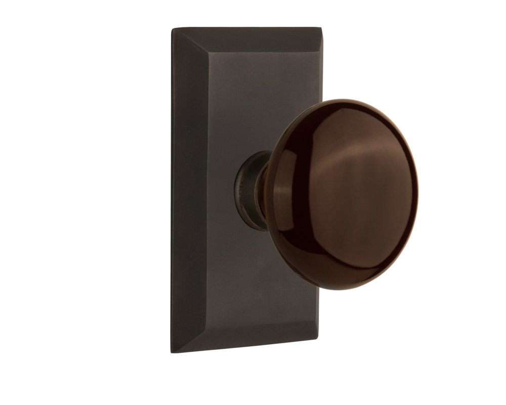 Vintage Brown Porcelain Knob Single Dummy Door Plate - Oil-Rubbed Bronze Finish for Bedroom, Bathroom & Closet Doors | Nostalgic Warehouse Studio Collection