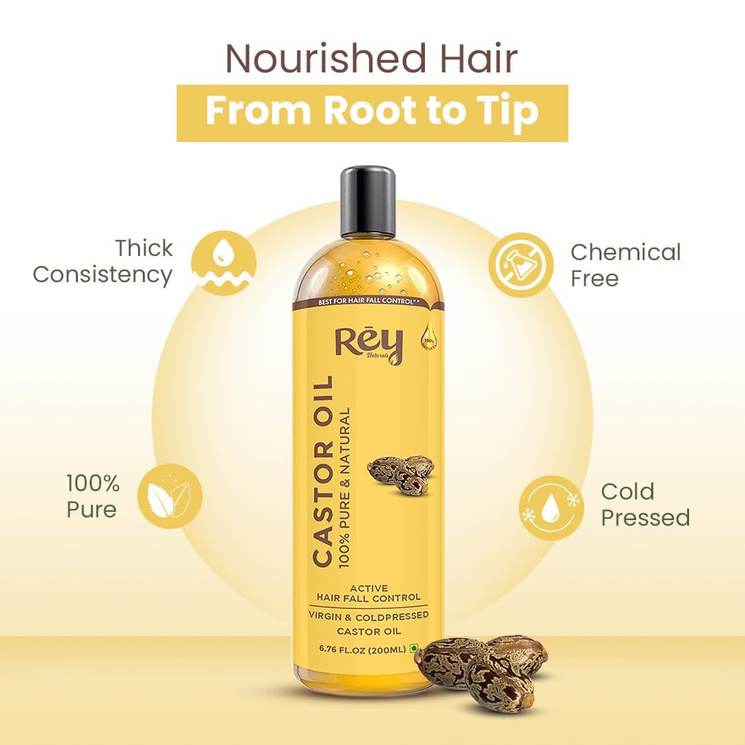 Organic Cold Pressed Castor Oil for Hair Growth, Eyelashes & Eyebrows - Pure Natural Skin & Face Care - 200ml | Promotes Thicker Hair & Healthy Skin | Perfect for Daily Beauty Routine & DIY Treatments