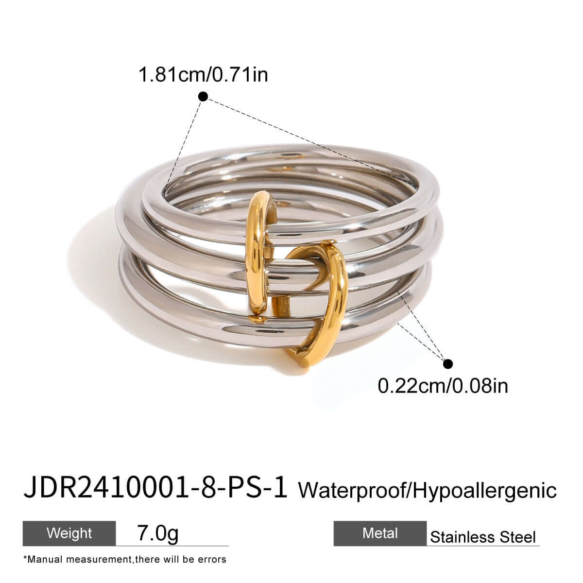 Two Tone Interlocking Layered Connected Plain Ring - Stackable Minimalist Jewelry for Women | JDR007 | Perfect for Everyday Wear, Gift Giving & Special Occasions