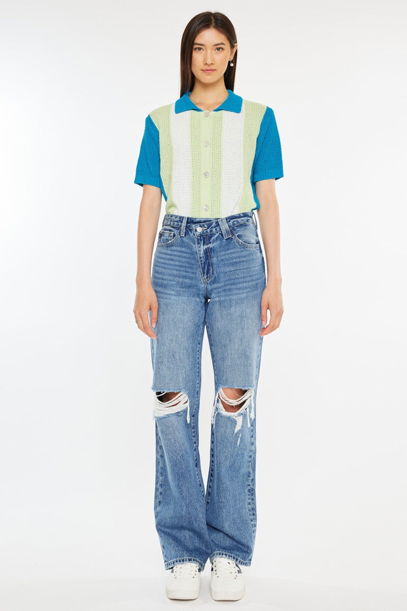 Debra Essentials High Rise 90's Criss Cross Straight Jeans for Women - Vintage Denim Pants with Comfortable Stretch Fit | Perfect for Casual Outfits, Date Nights & Streetwear Fashion
