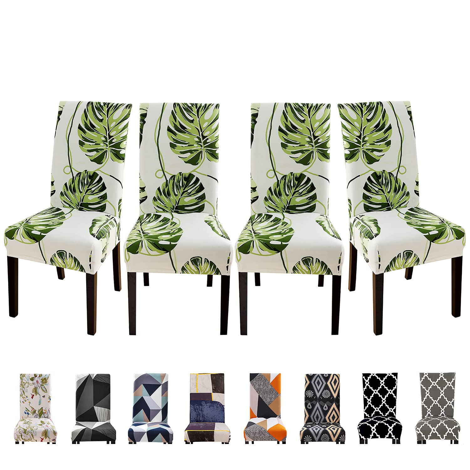 YEZEX Stretchable Washable Dining Chair Covers Set of 4 - Removable Slipcovers for Kitchen, Restaurant, Hotel & Wedding Ceremony - Moss Green Seat Protectors for Home Decor & Furniture Protection
