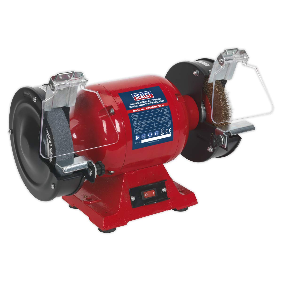 Heavy-Duty Sealey BG150XW/99 6-Inch Bench Grinder with Wire Wheel - 450W 230V Power Tool for Metalworking, Sharpening & DIY Projects - Workshop & Garage Essential