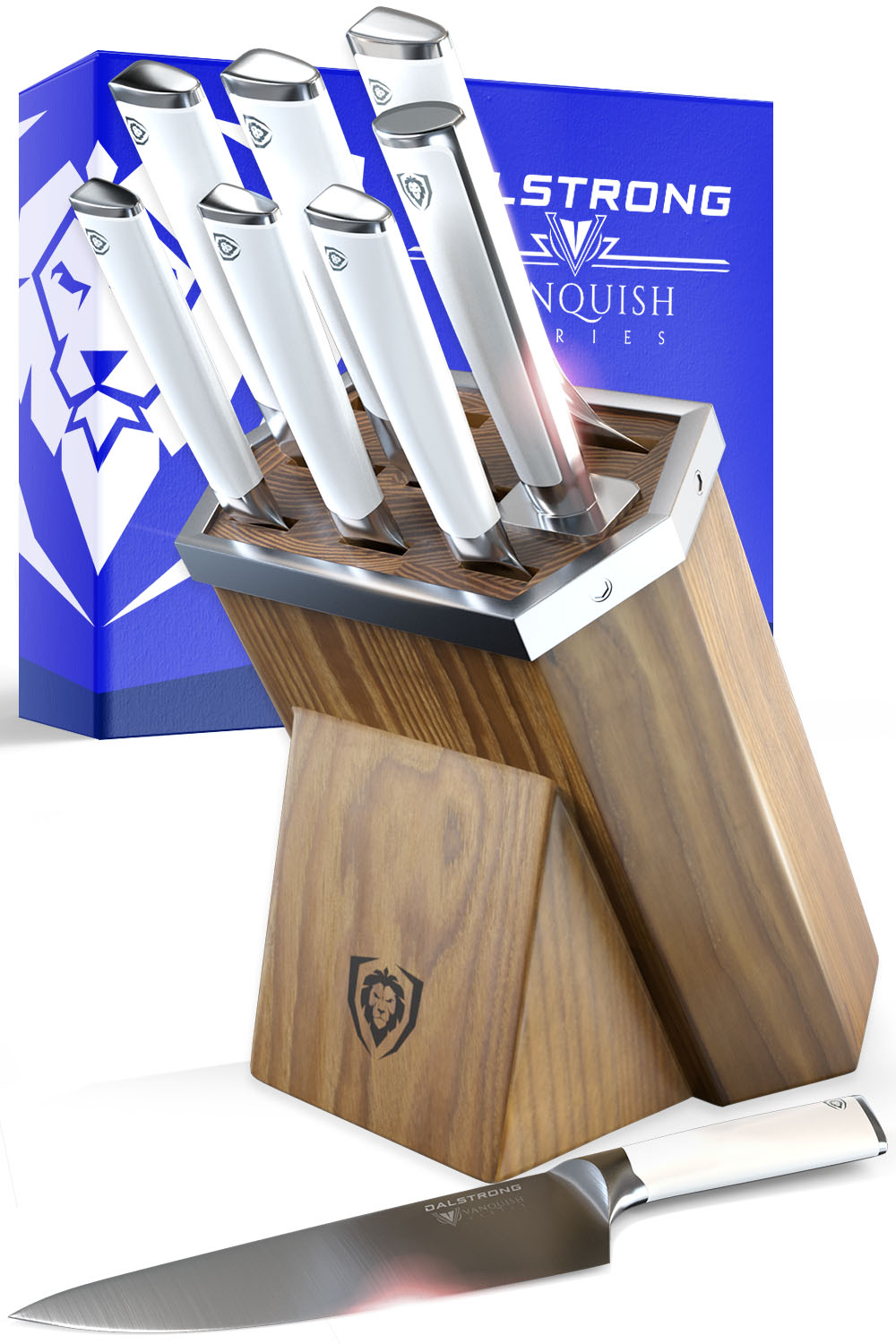Dalstrong Vanquish Series 8-Piece Knife Block Set with White Handle - NSF Certified for Professional & Home Kitchen Use