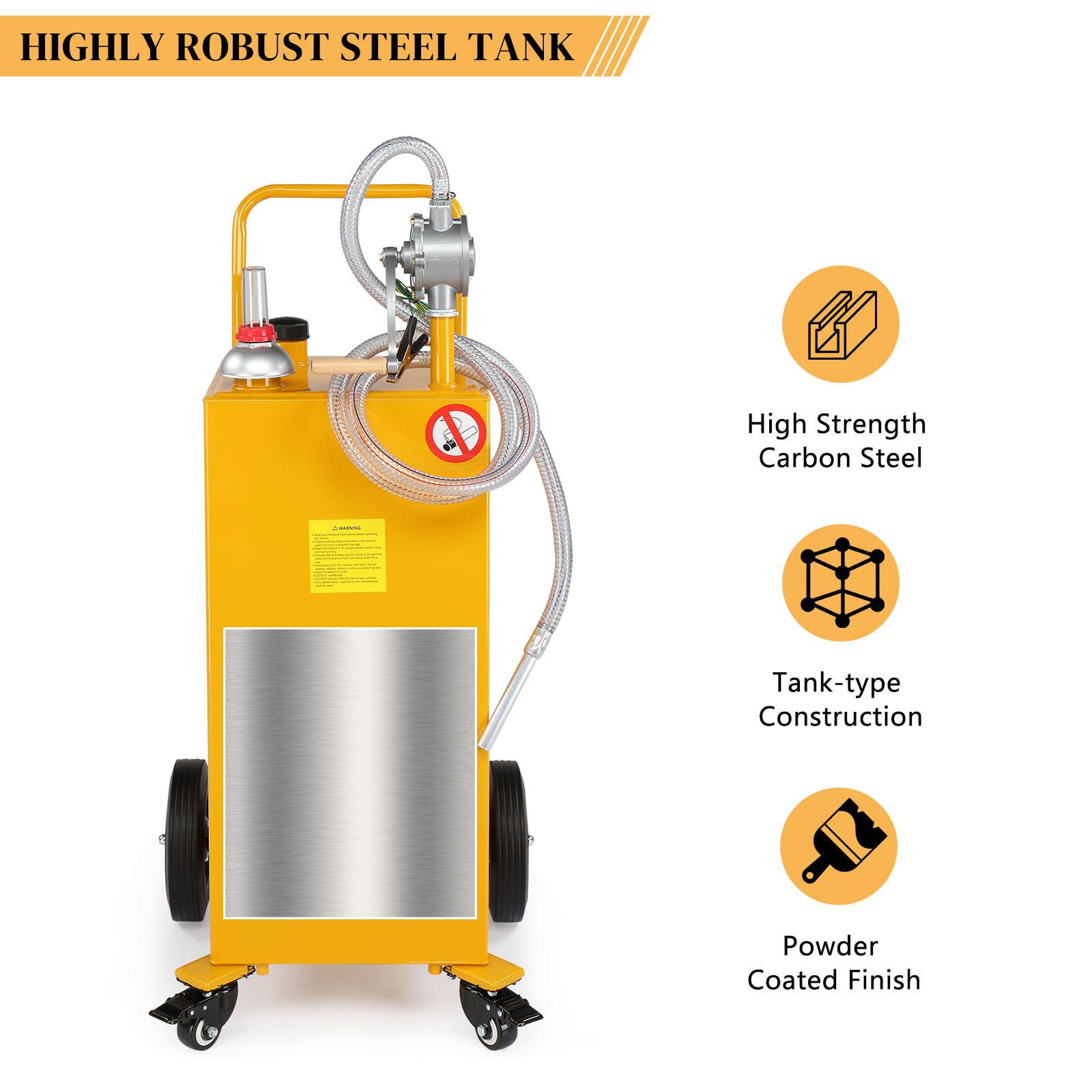 AutoForever 30-Gallon Oil Transfer Tank - Heavy Duty Diesel Fuel & Kerosene Storage Container with Flat-Free Solid Rubber Wheels - Perfect for Boats, ATVs, Cars, Motorcycles & Farm Equipment - Yellow