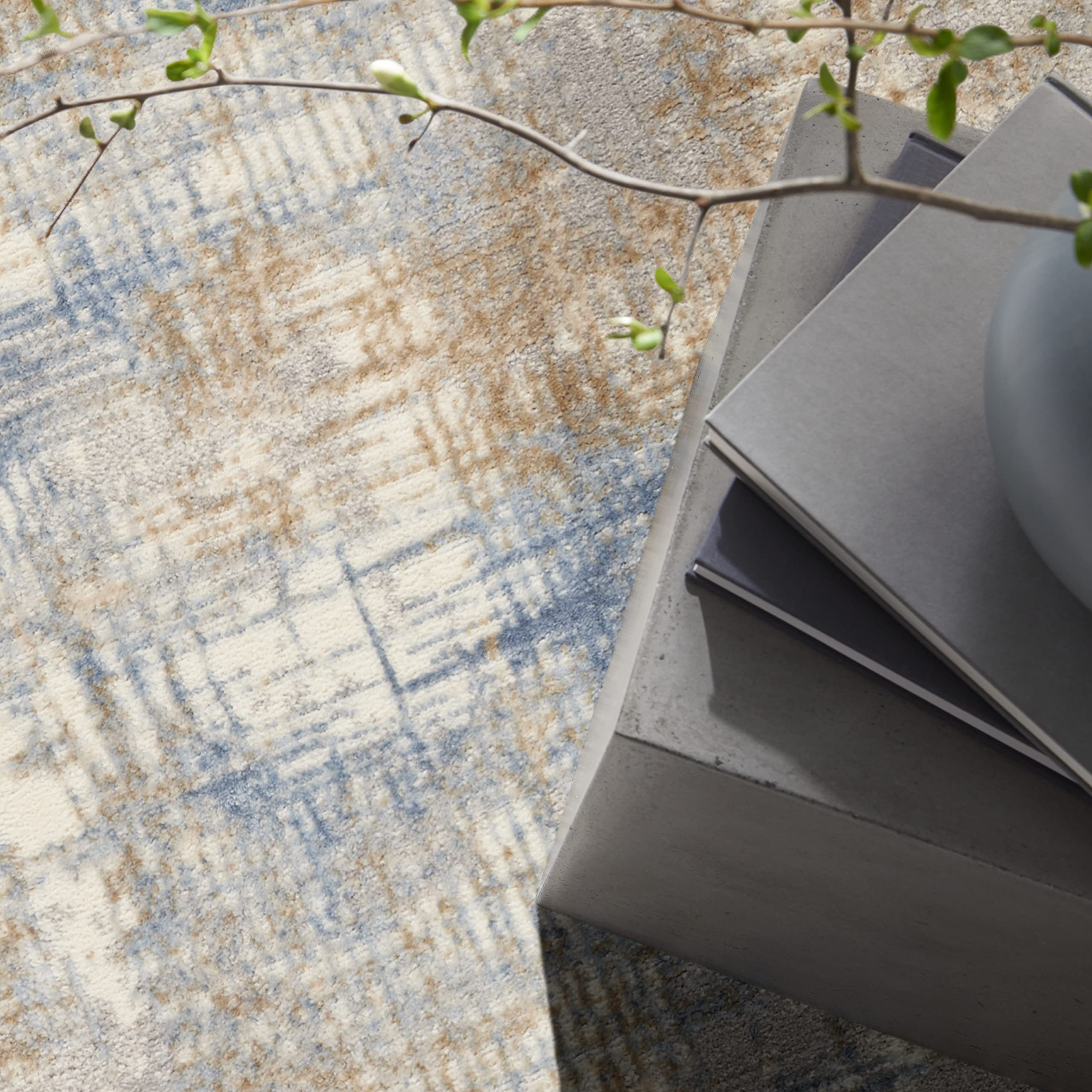 Calvin Klein Rush Blue/Beige 6' Round Area Rug - Modern Abstract Design, Easy to Clean, Non-Shedding - Perfect for Bedroom, Living Room, Dining Room & Kitchen Decor