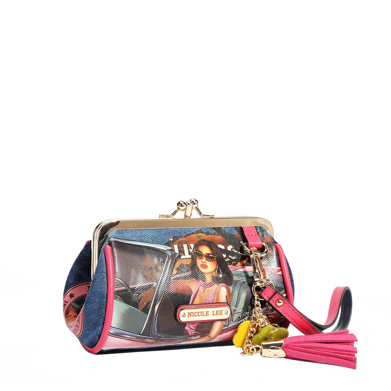 Denim Mini Kiss Lock Coin Purse Wristlet - Stylish Small Wallet for Women - Perfect for Parties, Shopping & Everyday Use