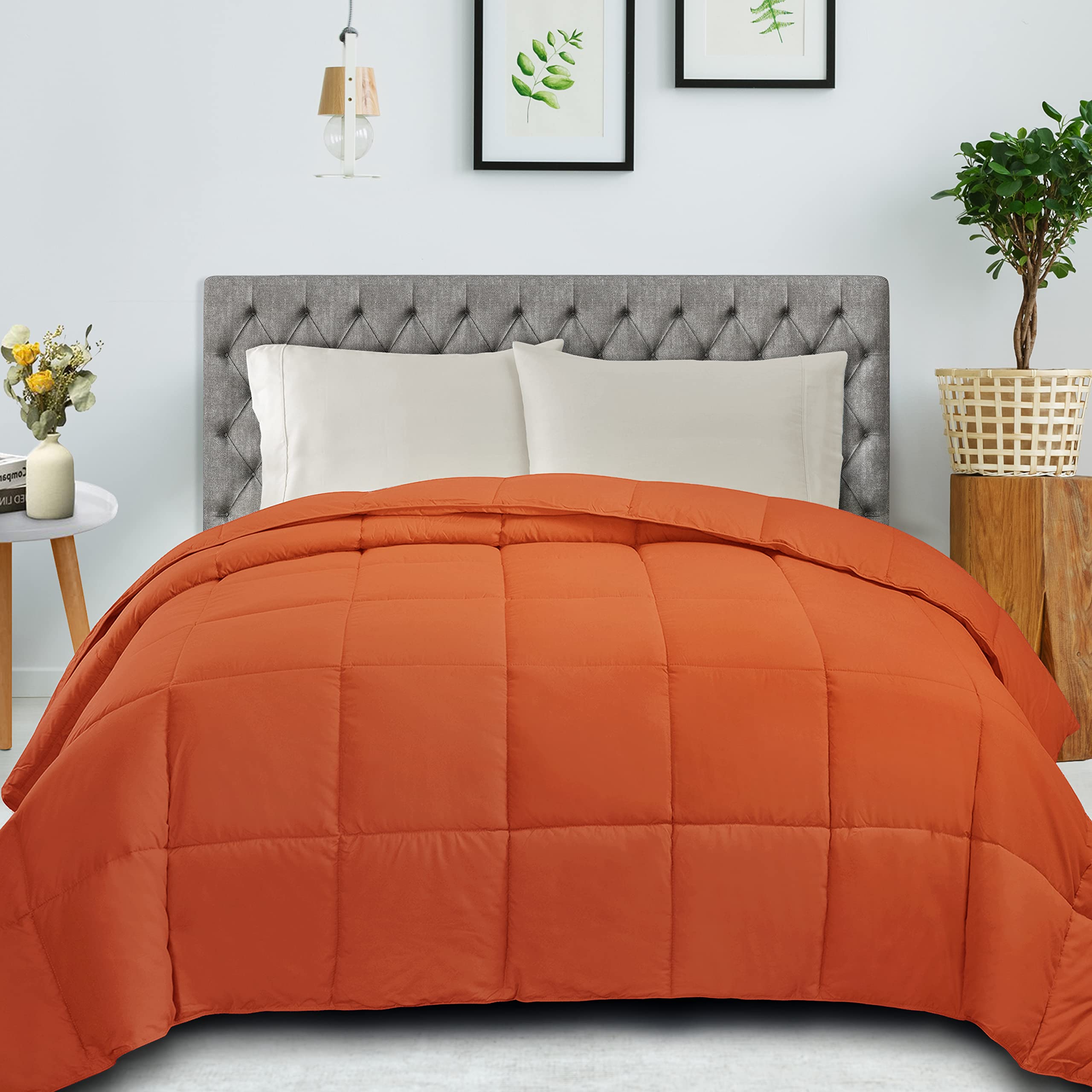 Premium Classic All-Season Down Alternative Comforter with Baffle Box Design - Hypoallergenic Warm Filling, Full/Queen Size, Dusty Orange - Perfect for Bedroom, Guest Room & Cozy Home Decor