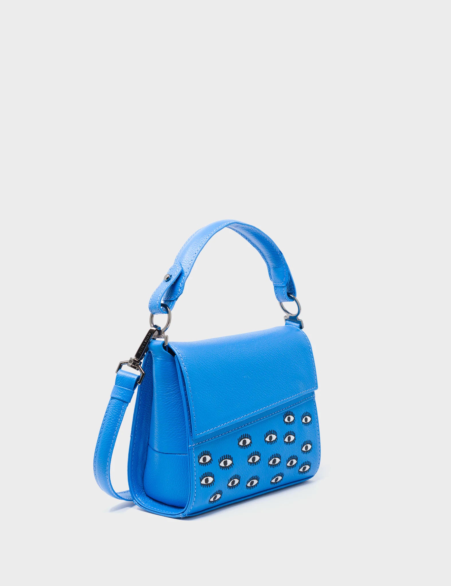 Anastasio Micro Crossbody Handbag - Genuine Leather with All Over Eyes Embroidery in Ibiza Blue | Perfect for Travel, Parties & Everyday Use