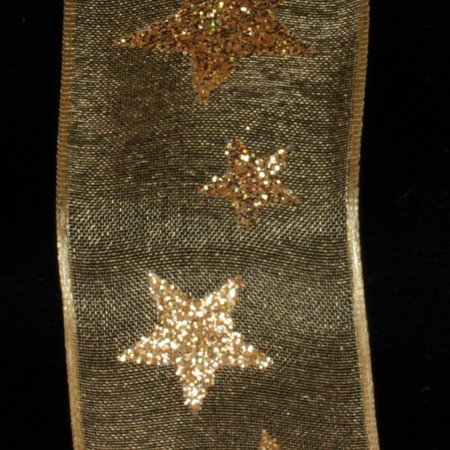 Sheer Metallic Gold Stars Wired Craft Ribbon - 1.5 Inch x 27 Yards for DIY Gift Wrapping, Holiday Decorations & Party Favors