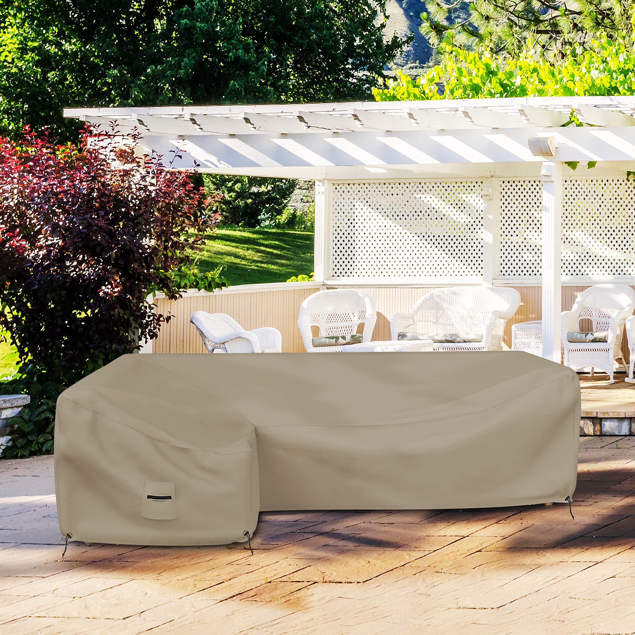 Premium L-Shaped Sectional Sofa Cover - 12 Oz Waterproof, Tear & UV Resistant Furniture Protector with Handles & Air Pockets (Left Side, 90