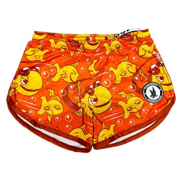 Girls Gold Flowing Fish Print Shorts - Trendy Summer Swimwear for Beach, Pool & Vacation - Comfortable & Stylish Kids' Swim Shorts