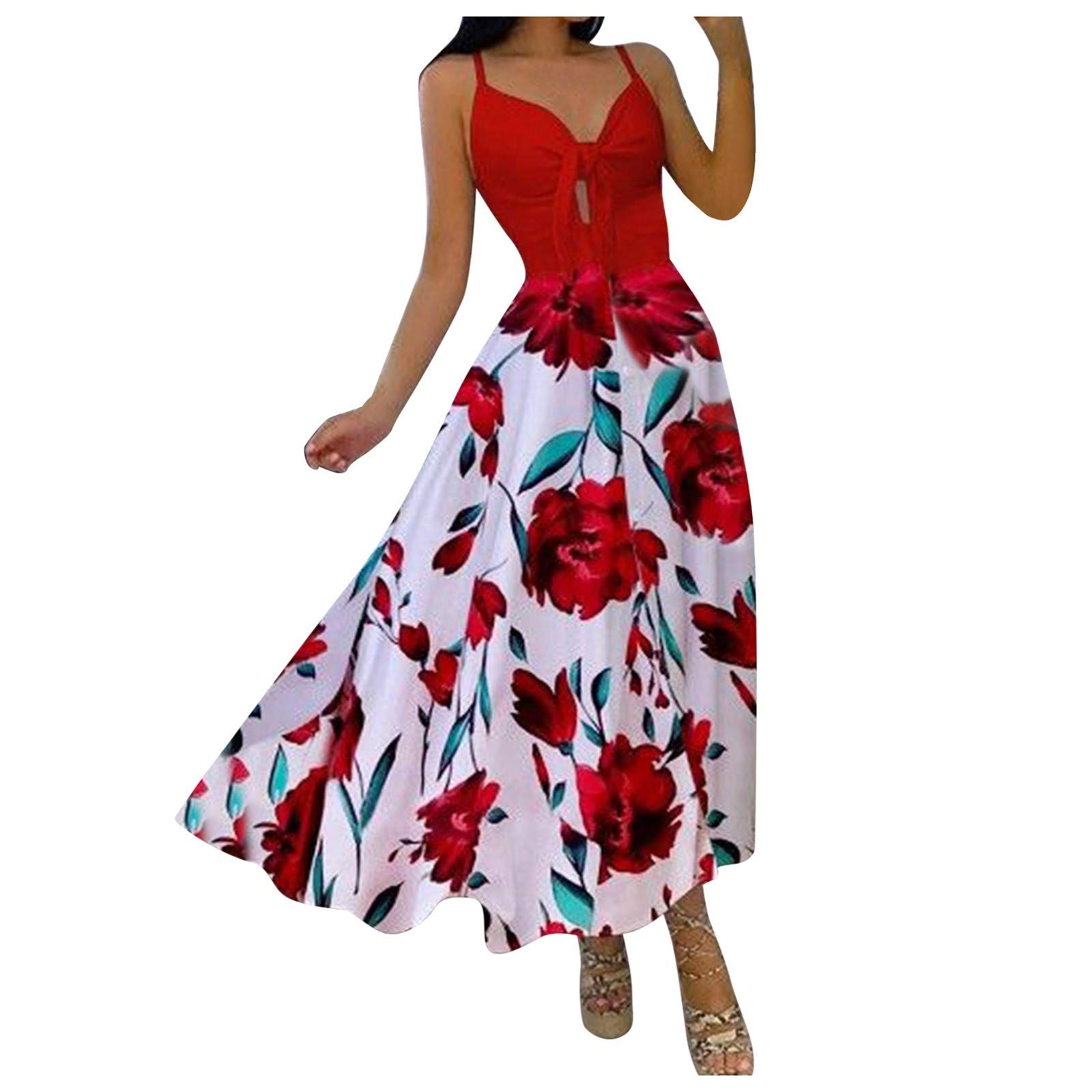 Women's Casual Summer Strapless 3D Printed Maxi Dress - Knee Length Flowy Sundress for Beach, Vacation & Holiday Wear