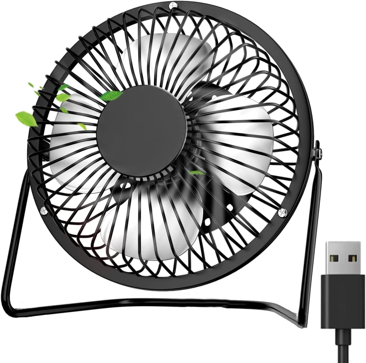 4-Inch USB Desk Fan - Small Metal Mini Fan with 360° Adjustable Tilt, Quiet Personal Cooling Fan for Office, Home & Dorm - Portable Black Desktop Fan for Work, Study & Travel