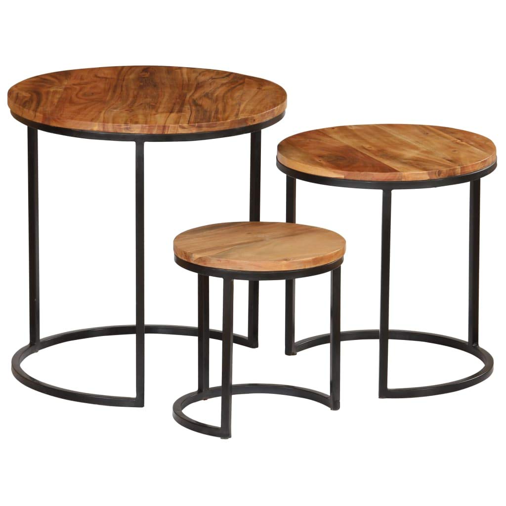 CHARMMA 3-Piece Coffee Table Set - Solid Acacia Wood with Sheesham Finish in Rich Brown (10.95KG) - Perfect for Living Room, Lounge & Home Decor
