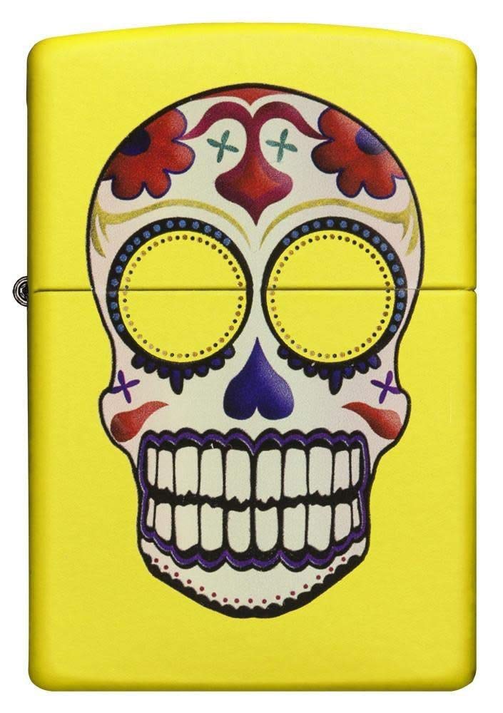 Zippo Sugar Skull Lemon Matte Pocket Lighter - Windproof Refillable Metal Lighter with Unique Design (2001460) - Perfect for Camping, Hiking, Outdoor Adventures & Everyday Carry