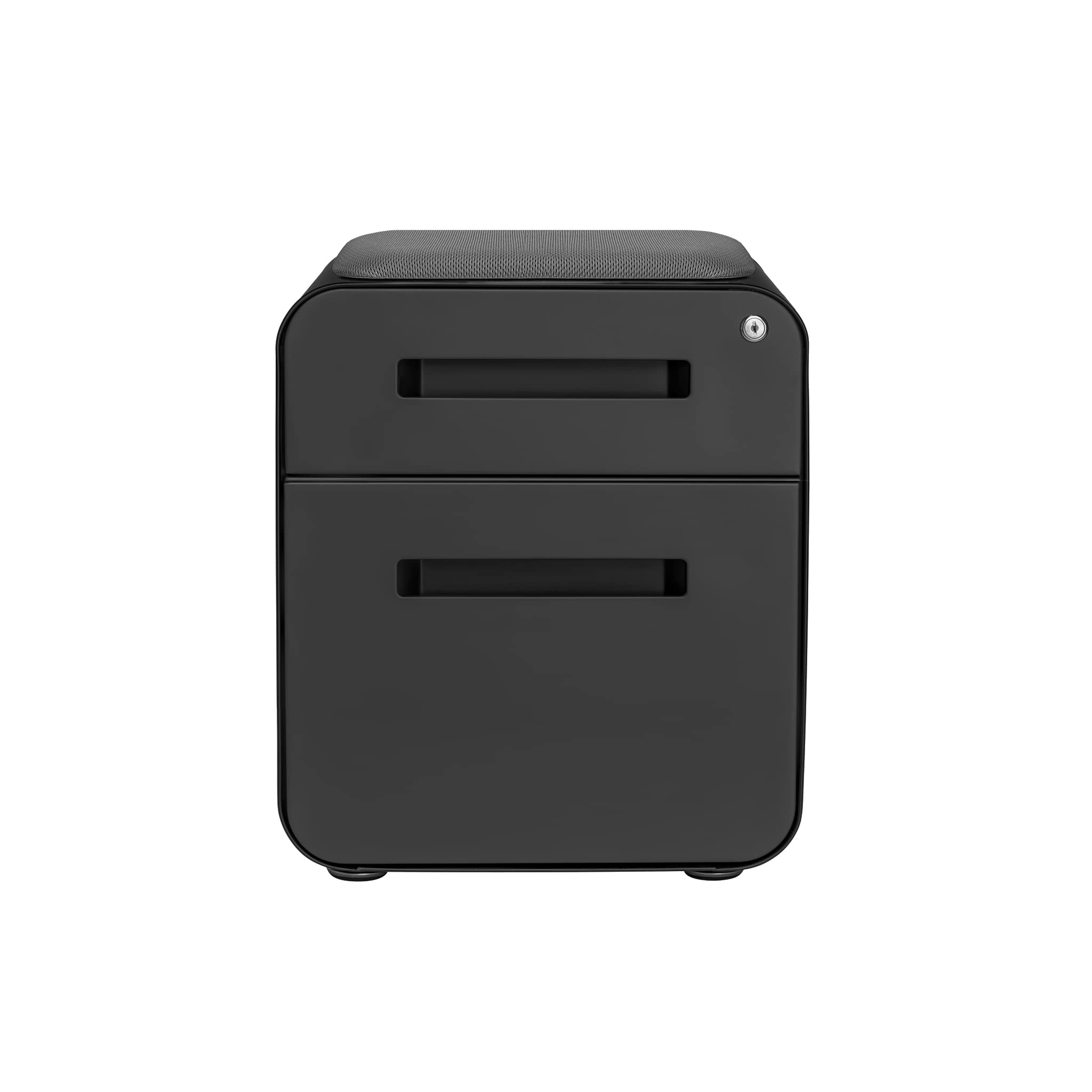 Laura Davidson STOCKPILE Mini 2-Drawer Mobile File Cabinet with Removable Magnetic Seat - Black Metal Filing Cabinet with Gray Cushion, Pre-Assembled for Home Office & Small Spaces | Compact Storage Solution for Documents & Supplies