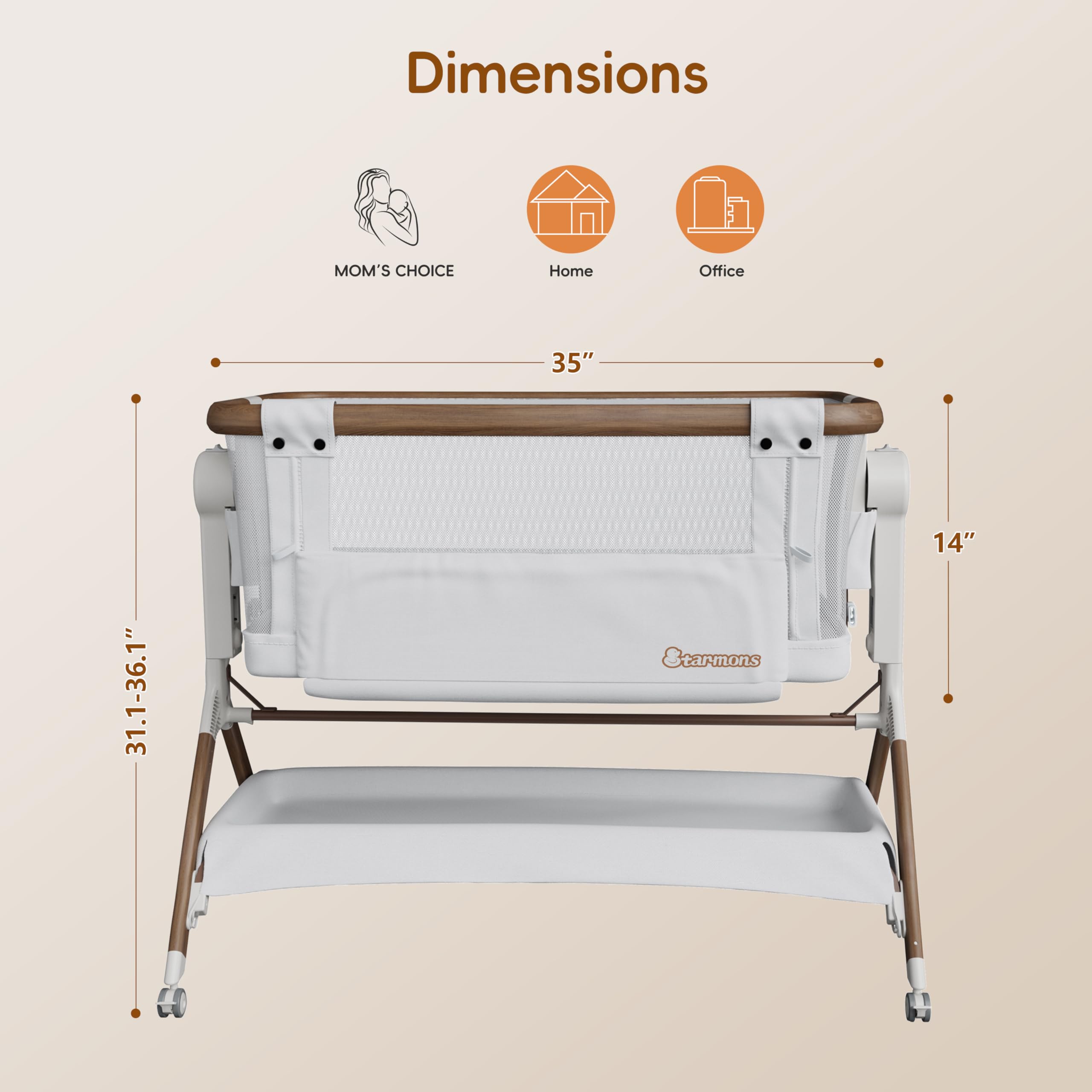**3-in-1 Adjustable Baby Bassinet with Breathable Mesh & Wheels – Portable Rocking Crib for Newborns, Bedside Sleeper with 6 Height Settings – Perfect for Nursery, Travel & Co-Sleeping**
