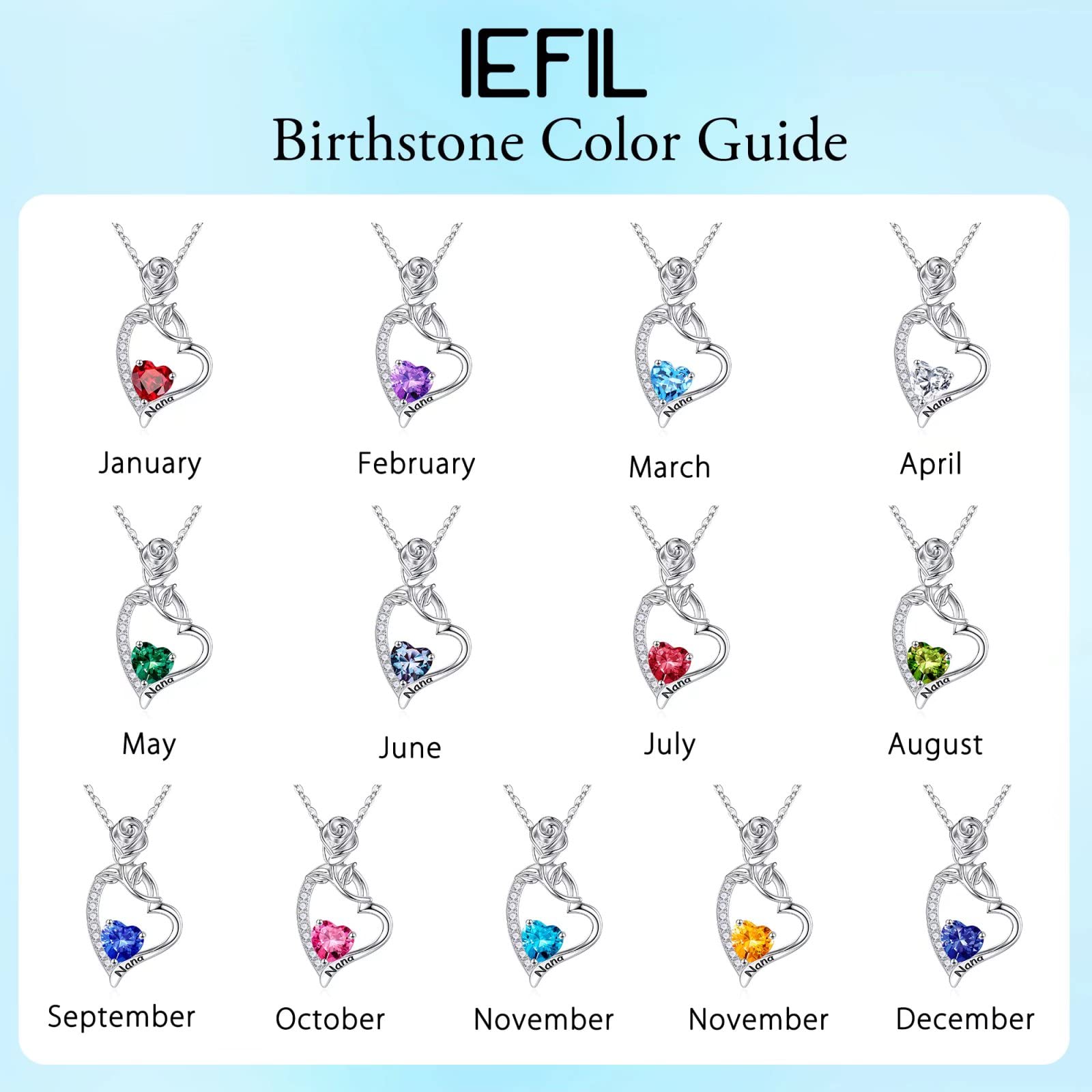 925 Sterling Silver Rose Heart Necklace with Birthstone - Elegant Grandma Jewelry Gift for Birthday, Mother's Day & Anniversary | Perfect for Special Occasions & Everyday Wear