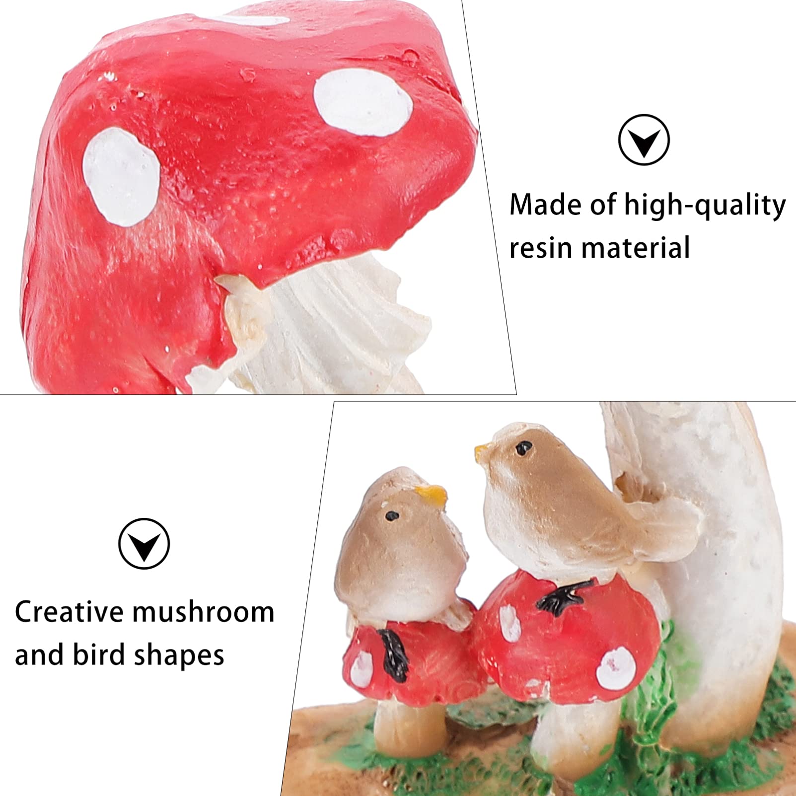 2pcs Mushroom Ornament Resin Craft Figurines - Cute Home Decor, Garden Fairy Decor, Shelf Display, DIY Terrarium Accents for Indoor Outdoor Decoration