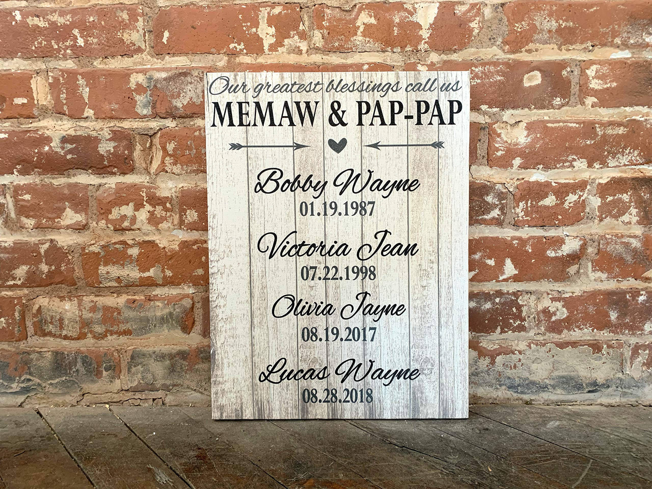 Personalized Grandparent Gift - Custom Canvas with Grandchildren's Names & Dates - Unique Present for Nana, Papa, Gigi, Pop Pop - Perfect for Anniversaries, Birthdays & Family Celebrations