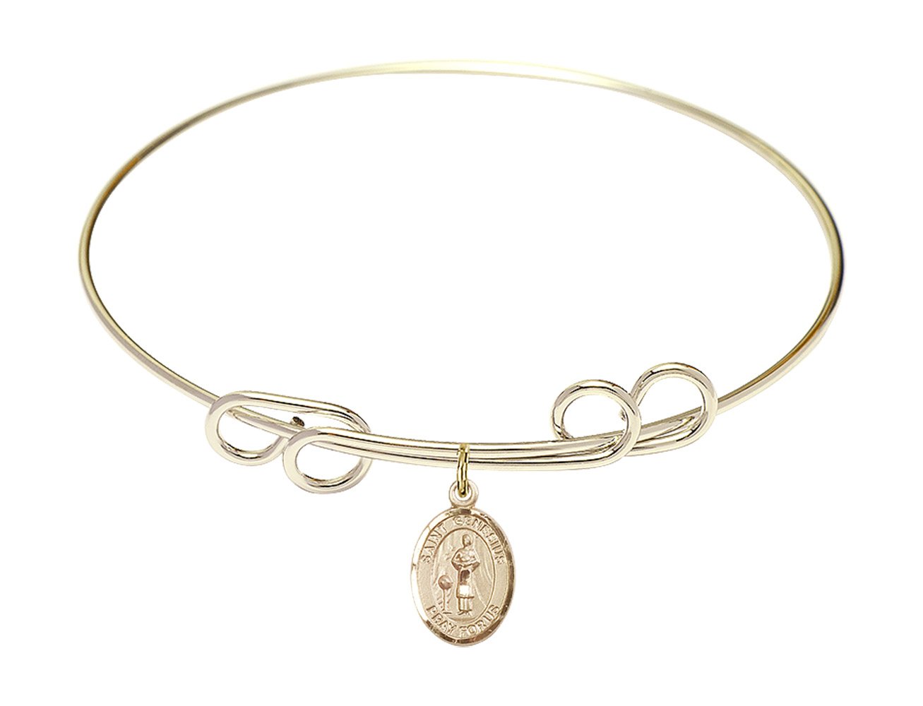 F A Dumont 8 Inch Round Double Loop Bangle Bracelet with St. Genesius of Rome Charm - Elegant Jewelry for Women, Perfect for Church, Weddings & Special Occasions