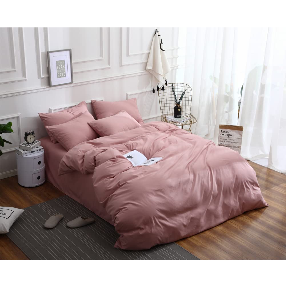 Premium 100% Washed Microfiber King Size Duvet Cover Set - Solid Pink, Ultra Soft & Lightweight Bedding with 1 Duvet Cover + 2 Pillowcases - Perfect for Master Bedroom, Guest Room & Cozy Home Decor