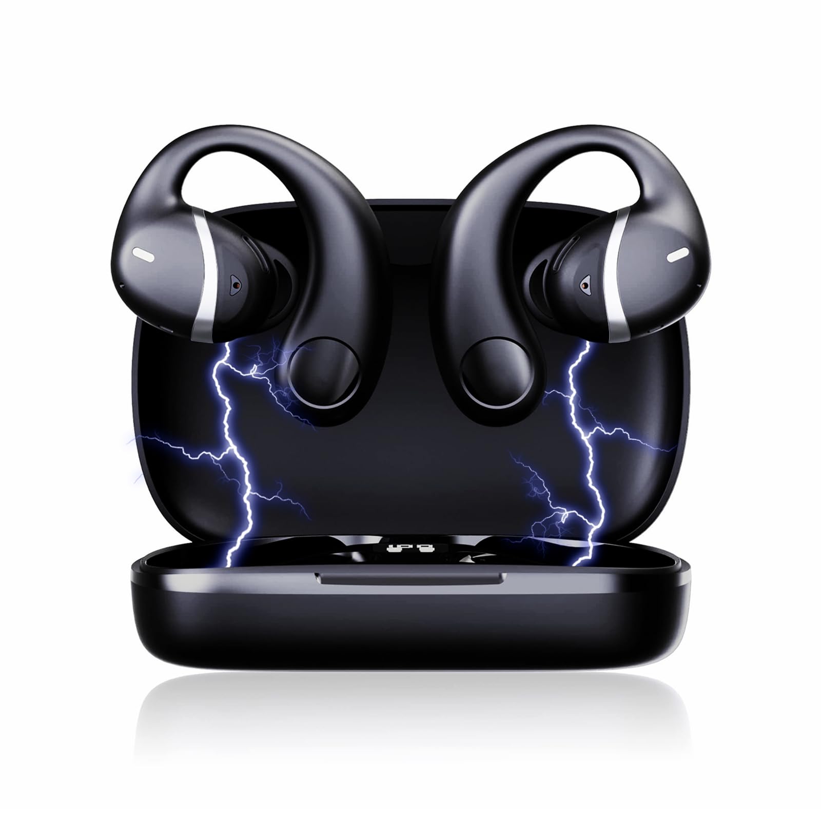 Open Ear Headphones Wireless Bluetooth - Air Conduction Workout Earbuds with Earhooks, IPX4 Waterproof Gym Headphones, 8-Hour Playtime & Wireless Charging (Black) - Perfect for Running, Cycling & Outdoor Sports
