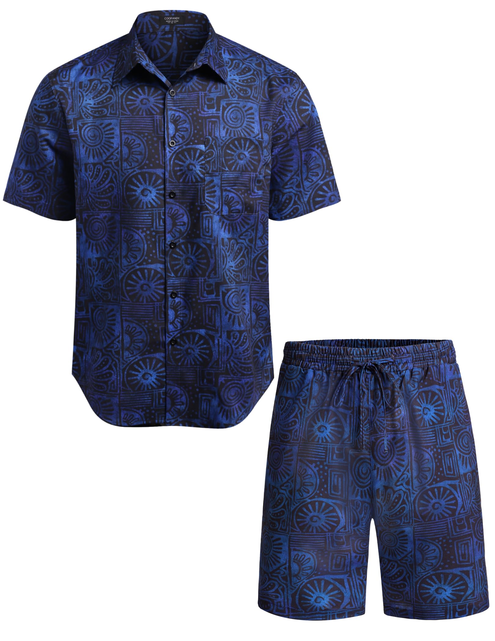 COOFANDY Men's Hawaiian 2-Piece Outfit Floral Matching Summer Beach Shirt & Shorts Set | Tropical Vacation Wear for Pool Party, Beach Getaway & Casual Outings